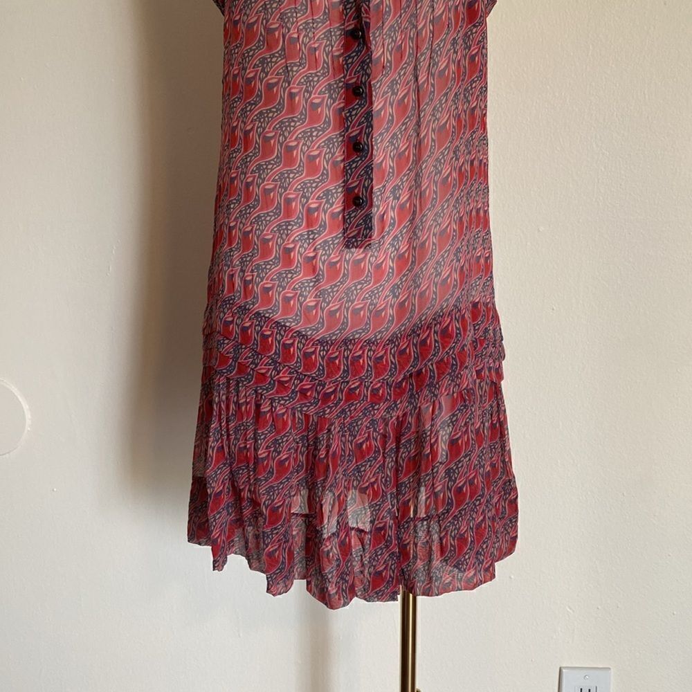 Sandro Silk Sheer Dropwaist Mini Dress Size 1 - Picture 4 of 11